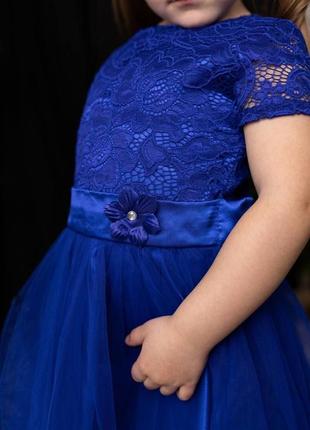 Праздничное синее платье с коротким рукавом, 104-122 см. 2940135 фото