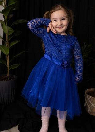 Праздничное синее платье с длинным рукавом, 104-122 см. 2940143 фото
