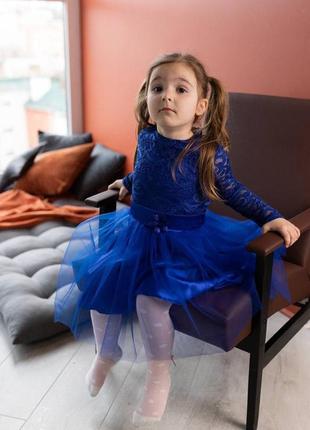 Праздничное синее платье с длинным рукавом, 104-122 см. 2940147 фото