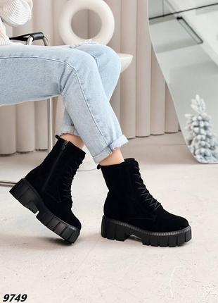 Ботинки черные замшевые мех зима