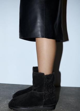 Кожаные черные теплые ботинки zara new4 фото