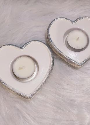 Набор подсвечников серце керамический декор чайная свечка1 фото