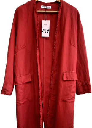 Zara полегшене пальто кардиган зі змішаного льону7 фото