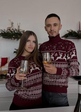 Теплі новорічні светри з оленями, парні