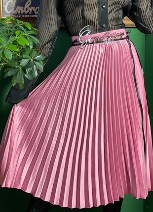 Гарна рожева спідниця міді плісе з якісної важкої тканини5 фото