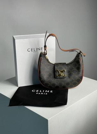 Celine medium ava triomphe bag in triomphe canvas and calfskin tan