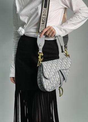 Christian dior saddle bag gray oblique embroidery8 фото