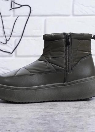 Дутіки жіночі на платформі туреччина хакі з кулісою