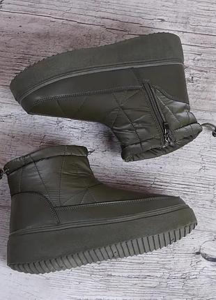 Дутіки жіночі на платформі туреччина хакі з кулісою