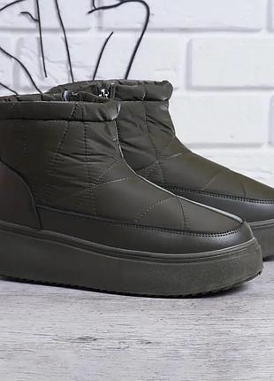 Дутіки жіночі на платформі туреччина хакі з кулісою