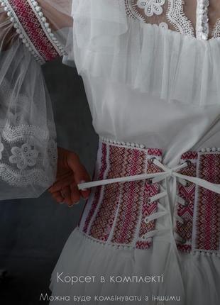 Платье - вышиванка женское мини короткое, нарядное, белое3 фото