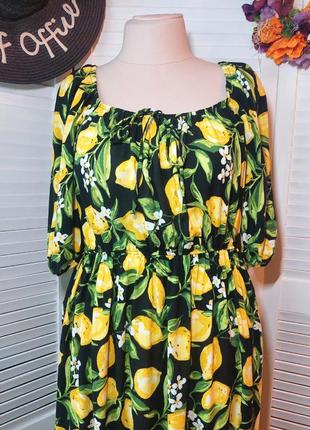 Платье миди длинное черное в принт лимоны 🍋 лимонный принт george10 фото