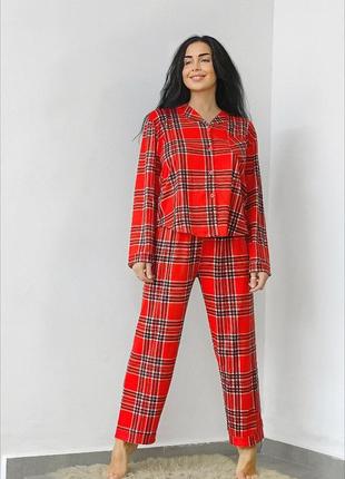 Піжама в клітинку на гудзиках пижама рубашка штаны