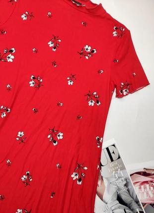 Платье женское мини красного цвета в цветочный принт с короткими рукавами от бренда new look s3 фото