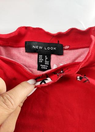 Платье женское мини красного цвета в цветочный принт с короткими рукавами от бренда new look s5 фото
