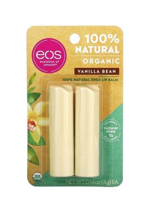 Eos evolution of smooth органічний повністю натуральний бальзам для губ з олією ши, стручки ванілі, 2 штуки в упаковці, 4 г (0,14 унції) кожен