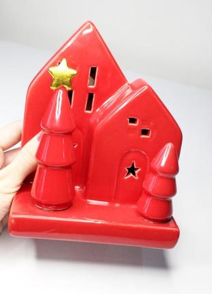 Новогодний сувенир "домик", керамический домик, новогоднее украшение на стол
