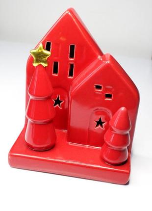 Новогодний сувенир "домик", керамический домик, новогоднее украшение на стол
