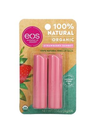 Eos evolution of smooth органический полностью натуральный бальзам для губ с маслом ши, с ароматом клубничного шербета, 2&nbsp;шт. в упаковці по 4 гр