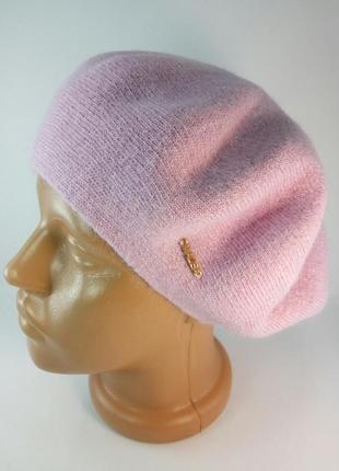 Берет жіночий вовняний бере ангора теплий зимовий французький модний фліс з люрексом жіночі шапки