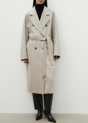 Зимнее демисезонное пальто оттенок таш светло бежевое шерстяное миди макси в стиле zara massimo dutti mango h&amp;m5 фото