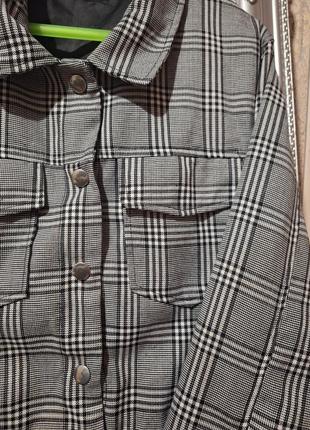 Куртка жакет карго с карманами укороченная в клетку кроп4 фото