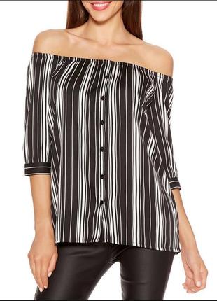 Блуза топ открытые плечи в монохромную полоску с рукавом 3/4 quiz этикетка