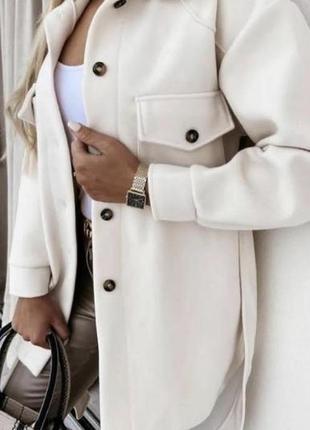 Пальто- рубашка женская  кашемир короткая оверсайз по 70 размер