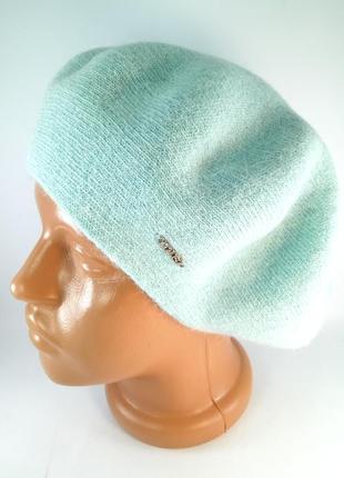 Берет женский шерстяной ангора теплый зимний модный стильный женская шапка зеленая мятная