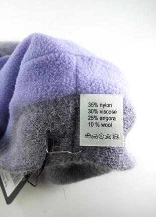 Берет жіночий вовняний бере ангора теплий зимовий модний фліс з люрексом жіноча шапка фіолетова5 фото