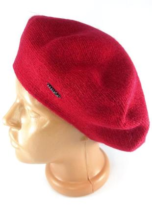Берет жіночий вовняний бере ангора теплий зимовий французький модний жіноча шапка червона бордова6 фото