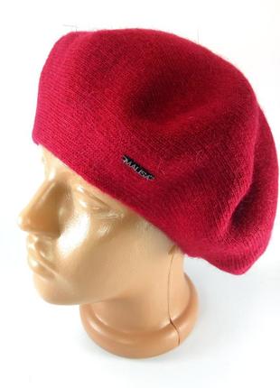 Берет женский шерстяной берет ангора теплый зимний французский модный женская шапка красная бордовая1 фото