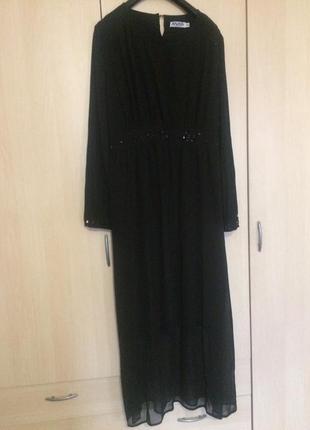 Шикарное черное длинное платье с пайетками3 фото