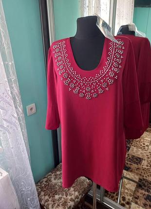 Блуза бордо батал трикотаж з красивим декором, usa, xl (4706)