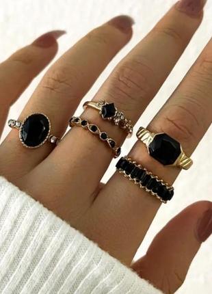 Набор колец кольца с чорним камем винтажние кольца готические колечка кольцо дорожка1 фото