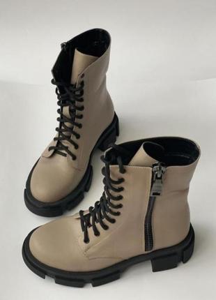 ❤️👢как новые! сапоги натуральная кожа 😱в стиле massimo dutti🔥кожаные ботинки бежевые демисезоны3 фото