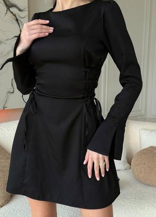 Платье стильное с завязками по бокам черная,платье на праздник5 фото