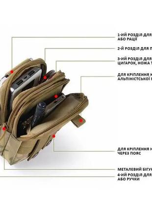 Тактическая сумка - подсумок для телефона, система molle органайзер тактический из кордуры. цвет: койот7 фото