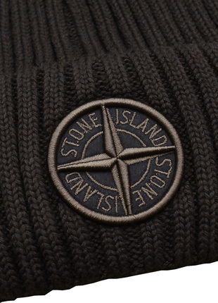 Stone island шапка в'язана patch program зимова унісекс універсальний розмір хакі темно сіра5 фото