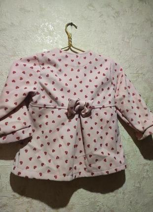 Пальто на девочку 104 рост розовое в сердечко осень-весна с бантиком5 фото