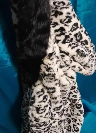 Шуба белая натуральный мех принт снежный барс леопард10 фото