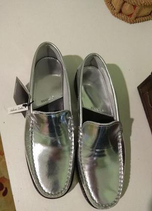 Шкіряні срібні туфлі лофери mango - 37, 38,  404 фото