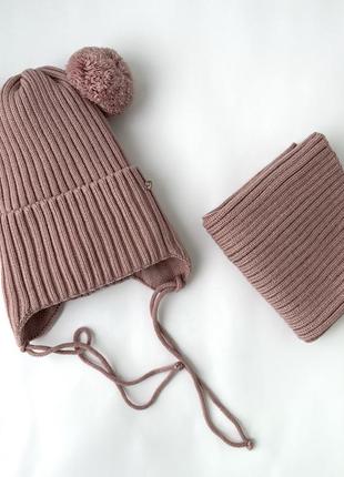 Комплект шапка та хомут зима пудра 46-50см