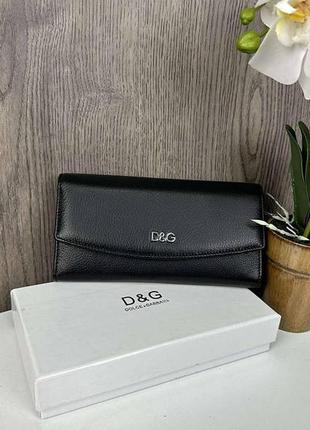 Жіночий горизонтальний шкіряний чорний гаманець портмоне в коробці шкіра5 фото