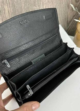 Жіночий горизонтальний шкіряний чорний гаманець портмоне в коробці шкіра4 фото