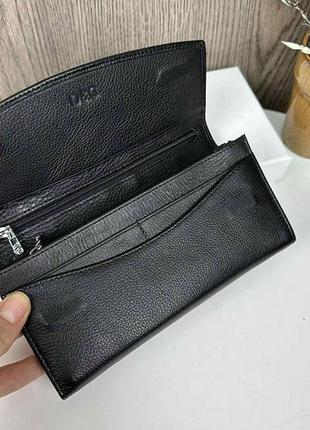 Жіночий горизонтальний шкіряний чорний гаманець портмоне в коробці шкіра7 фото
