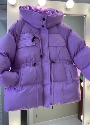 Зимняя куртка - парка с затяжкой на талии / пуховик зимний с капюшоном4 фото
