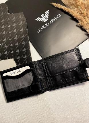 Комплект кошелек из кожи + пакет, кошелек мужской кожаный черный, мужской кошелек в стиле giorgio armani армани5 фото