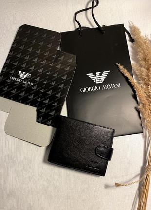 Комплект кошелек из кожи + пакет, кошелек мужской кожаный черный, мужской кошелек в стиле giorgio armani армани3 фото
