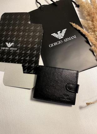 Комплект кошелек из кожи + пакет, кошелек мужской кожаный черный, мужской кошелек в стиле giorgio armani армани2 фото